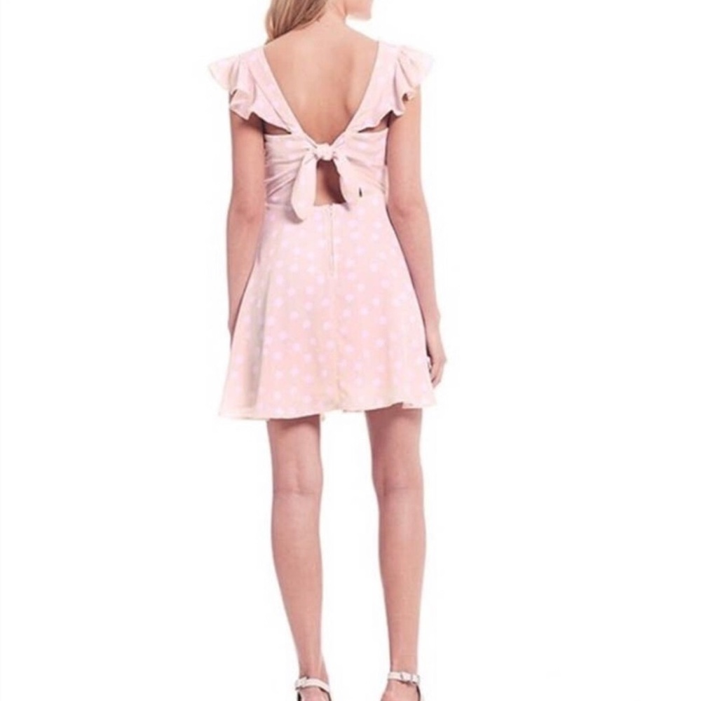 GB Gianni Bini‎ Ruffle Flutter Sleeve Tie Polka Dot Mini Dress Pink White Medium - Picture 2 of 6